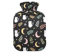 Cat Moon Black Hot Water Bottle with Cover for Pain Relief Heating Bag for Headaches, 1L