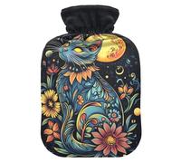 Cat Moon Black Pattern Hot Water Bottle with Cover for Pain Relief Hot Water Bed Warmer for Sore Muscles, 1L
