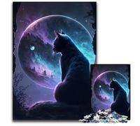 Cat Moon Night Japane 1000 Piece Jigsaw Jigsaw Puzzles for Adults for Parents Lovers Friends Age 14 1000 PCS(38x26cm)