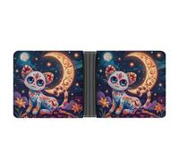 Cat & Moon Skull Dia De Los Muertos Leather Wallets for Men Slim Bifold Wallet Credit Card Holder Front Pocket Wallets