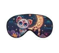 Cat & Moon Skull Dia De Los Muertos Sleep Eye Mask Light Blocking Eye Cover Blindfold with Adjustable Strap for Women and Men