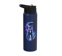Cat Moon Tarot Card Crescent Moon and Mystical Cat Halloween Stainless Steel Insulated Water Bottle