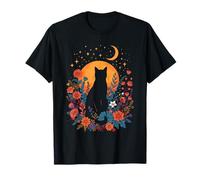 Cat Moonlight Spirit Amidst Botanical Flowers T-Shirt