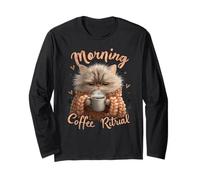 Cat Morning Coffee Ritual Cozy Art Long Sleeve T-Shirt