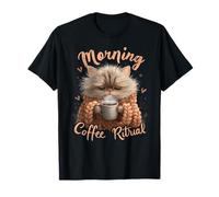 Cat Morning Coffee Ritual Cozy Art T-Shirt