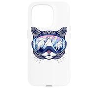 Cat Motif with Ski Goggles and Ski Mountains Outfit for Ski Case for iPhone 15 Pro
