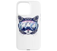 Cat Motif with Ski Goggles and Ski Mountains Outfit for Ski Case for iPhone 15 Pro Max