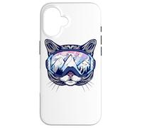 Cat Motif with Ski Goggles and Ski Mountains Outfit for Ski Case for iPhone 16