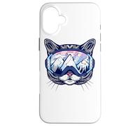 Cat Motif with Ski Goggles and Ski Mountains Outfit for Ski Case for iPhone 16 Plus