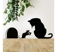 Cat Mouse Gift Wall Decal Sticker Vinyl Decals Light Switch Decor Art Kitchen Decorations Bathroom Silhouette Home Cats Cute Office Room Door Decoration Kitty car Hole Walls Stickers Bedroom Black