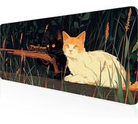Cat Mouse Mat 100 x 40cm Large Gaming Mouse Pad Black Keyboard Mat Stitched Edges, Non Slip Rubber Base, Waterproof Soft Cloth, Computer Accessories for Home Office Decor, Gifts PjY1316 7-K