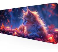 Cat Mouse Mat 1000x400x3 mm Large Gaming Mouse Pad Yellow Keyboard Mat Stitched Edges, Non Slip Rubber Base, Waterproof Soft Cloth, Computer Accessories for Home Office Decor, Gifts PjY2506 W-W