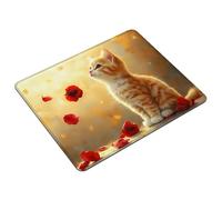 Cat Mouse Mat 36 x 30 cm Small Mouse Pad Flower Waterproof Mousepad Gaming Desk Accessories, Anti-slip Rubber Base Mousemat with Stitched Edge for Office, Learning, Desktop Decor, Gifts for Men S0-207