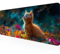 Cat Mouse Mat 70 x 30cm Large Gaming Mouse Pad Yellow Keyboard Mat Stitched Edges, Non Slip Rubber Base, Waterproof Soft Cloth, Computer Accessories for Home Office Decor, Gifts PjY5302 5-7