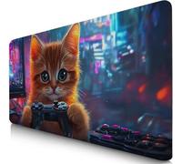 Cat Mouse Mat 700x300x3mm XXL Gaming Mouse Pad Animal Desk Mat, Table Mats with Non-Slip, Soft Smooth Surface, Stitched Edges Desk Pad, Waterproof Fabric, Durable, Office Accessories, Gifts F0-1193