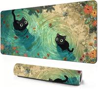 Cat Mouse Mat XXL 800 x 300 x 3mm Gaming Mouse Pad Black Desk Accessories, Extra Large Size Improve Mobility Accuracy and Speed, Desk Mat with Non Slip Base and Stitched Edge for Gaming DZ-628