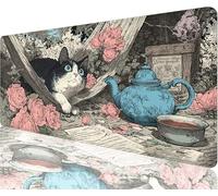Cat Mouse Pad,1000x500x3mm Mouse Mat Flowers Desk Mat Large, Soft Smooth Surface with Anti-Slip Rubber Base Mousepad Waterproof, Durable, Extended Length Desk Pad for Home Christmas Decorations N1-99
