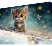 Cat Mouse Pad,800x300x3mm Mouse Mat Firefly Desk Mat Large, Soft Smooth Surface with Anti-Slip Rubber Base Mousepad Waterproof, Durable, Extended Length Desk Pad for Christmas Decorations N1-1075