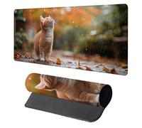 Cat Mouse Pad, Mouse Mat 800x300x3mm, Stitched Edge Design XXL Desk Mat Large, Desk Accessories Gaming Mousemat, Office Accessories Keyboard Pad, for Gaming PC Office Large Mousepad, Orange R-5203