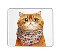 Cat Mouse Pad, Orange Feline with Floral Scarf Mouse Pad, Non-Slip Washable Mouse Pad for Home and Office Use, Funny Gaming Accessory Square 8x10 Inch
