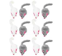 Cat Mouse Toy Bundle 12 Pieces Furry Interactive Mice for Indoor Cats and Kittens Play and Exercise White and Gray 11cm