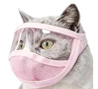 Cat Mouth Guard - Adjustable Mesh Pet Headgear | Transparent Breathable Cat Restraint for Grooming | for Bite Prevention Nail Clipping Bathing Outdoor Play