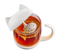 Cat Mug - 3.15x4.84x4.65in Glass Cup, Cute Fiber Handle Drinkware, Heat-Safe Beverage Holder, Easy-Clean Tea Infuser | Adorable Hot Cocoa Gift for Relaxed Morning Coffee Breaks with Feline Lovers