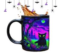 Cat Mug - Black Ceramic Halloween Drinkware, Novelty Animal Lovers Cup, Adorable Hot Cold Beverage Holder, Decorative Cat Lover Gift, Festive Coffee Tea Milk Beer Juice Ceramic Accent, Collectible Cup