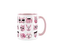Cat Mug Cats Owner Cartoon Faces Fun Pink and White Cat Lover Gift - Secret Santa Present