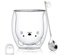 Cat Mug Cute Mugs Glass Double Wall Insulated Glasses Womens Birthday Gifts Espresso Cup, Coffee Cup, Tea Cup, Milk Cup, Best Gift for Office and Personal (Cat)