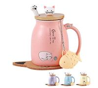 Cat Mug Gifts for Women Cute Ceramic Coffee Cup with Lovely Kitty lid Stainless Steel Spoon,Novelty Morning Cup Tea Coffee Mug with Lid Tea Infuser Christmas Birthday Gifts for Cat Lovers Presents