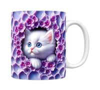 Cat Mug - Widespread Adoption 3D Cute Animal Mug with C-Shaped Handle | Creative Ceramic Eye-Catching Novelty Design White Kittyy Cat Cup for Milk Tea Coffee Cocoa Water