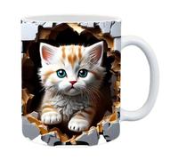 Cat Mug - Widespread Adoption 3D Cute Animal Mug with C-Shaped Handle | Creative Ceramic Eye-Catching Novelty Design White Kittyy Cat Cup for Milk Tea Coffee Cocoa Water
