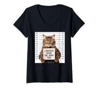 Cat Mugshot Arrested Cat In Prison Knocked Down Xmas Tree V-Neck T-Shirt