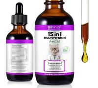 Cat Multivitamins Liquid, 15 in 1 Cat Vitamins Promotes Healthy Skin & Coat, Joint, Immune Support, Longevity & More, Vitamins for Cats, with Glucosamine & Cranberry 2 oz