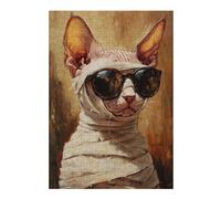 Cat Mummy Sunglasses Art Print Themed Jigsaw Puzzle for Adults, 300 PCS