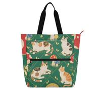 Cat Mushroom Pastel Color Kids Cute Tote Bags for Kids Women Men, Gothic Sturdy Reusable Book Bag Grocery Bag with Zipper for College Shopping Beach Rainbow school supplies
