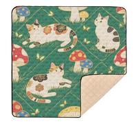 Cat Mushroom Pastel Color Soft Foam mat for Baby to Play on Floor for Indoor Outdoor Non-Toxic Foldable Padded Play Mat for Baby Kids Toddlers Infants, 50'' x 50''alfombra de juego