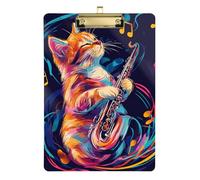 Cat Music Play Blue A4 Side clipboard Waterproof for Police Office Nurse Football Coaches Gold 9 x 12 in