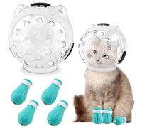 Cat Muzzle for Grooming, Transparent Cat Helmet with 4 Silicone Claw Covers, Adjustable Breathable Kitty Hood Anti Bite Bubble Astronaut Mask for Pet Bath Nail Trimming