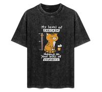 Cat My Level of Sarcasm Depends On Your Level of Stupidity Men's T-Shirt Unisex Black Cotton Hip Hop Print Tee Shirts XL