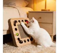 Cat Nail File Box with Bell Ball & Sandpaper Inside - Cat Scratch Puzzle Enrichment Box Nail File Stress Free Alternative to Clippers and Grinders, Interactive Cats Toy Puzzle Toys with 2 Balls