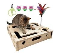 Cat Nail File Box,Wooden Claw Scratcher Board,Cat Nail File Scratch Enrichment Box with Teaser, Bell Ball - for Pet Kitten Indoor Grooming Furniture Couch Corner Carpet