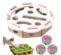 Cat Nail File Enrichment Box, Cat Scratch Puzzle Box, Cats Scratch Puzzle Enrichment Box with 3 Bell Balls, Stimulate Kittern Energy and Instincts, Fun DIY Entertainment for Indoor,Round White