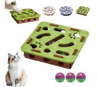 Cat Nail File Enrichment Box, Cat Scratch Puzzle Enrichment Box, Kitten Nail File Scratcher Stress Free, Alternative to Clippers and Grinders, with 3 Bell Funny Balls (Square - Green)
