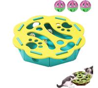 Cat Nail File Enrichment Box, Cat Scratch Puzzle Enrichment Box, Kitten Nail File Scratcher Stress Free, Alternative to Clippers and Grinders, with 3 Bell Funny Balls (Round -Yellow)