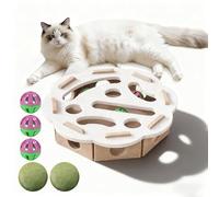 Cat Nail File Enrichment Box, Upgraded Cat Nail File Scratcher with Bell Balls, Cats Scratch Puzzle Enrichment Box: Nail File Stress Free Alternative to Clippers and Grinders (Flower-White, Assembly)