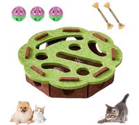 Cat Nail File Enrichment Box, with 3 Bell Balls and 2 Teething Stick, Cat Scratch Puzzle Enrichment Box, Interactive Felt Cats Puzzle Toy, Mortise and Tenon Structure & Indestructible (Green, Round)