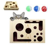 Cat Nail File Enrichment Box with Bell Ball, Cat Scratch Puzzle Enrichment Box, Nail File Scratcher Stress Free Alternative to Clippers and Grinders (Natural)