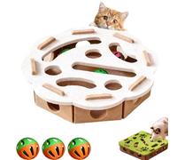 Cat Nail File Enrichment Box with Bell Ball & Sandpaper Inside, Cat Scratch Puzzle Enrichment Box Nail File, Gift for a Cats That Hates Having Its Nails Trimmed (Beige,Round)